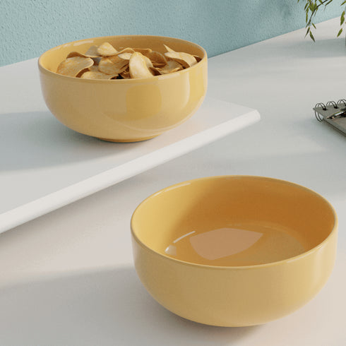 Solid Mustard Color Ceramic Bowl Set Of 4 - The Earth Store - Bowl